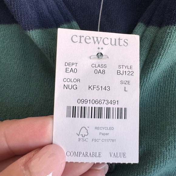 J. Crew Crewcuts Boys Large‎ 1/4 Zip Rugby Sweater Collar NEW Blue green Cotton - Picture 3 of 8